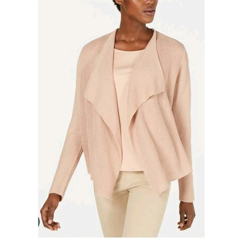 Eileen Fisher Itailian Linen Blend Waterfall Pink Cardigan‎ Organic Womens M